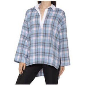 Free people Sunday Morning Sleep Shirt Sapphire Blue Plaid Size S NWT